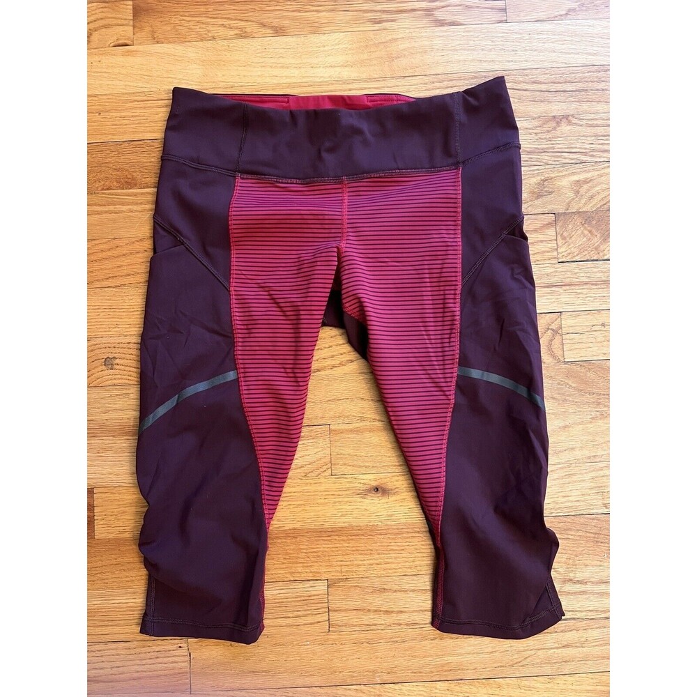Lululemon Crop Leggings 10 Maroon Burgundy Stripe Activewear Yoga Pants‎